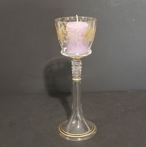 CANDLE HOLDER 8" CLEAR GLASS WITH APPLIED PATTERN